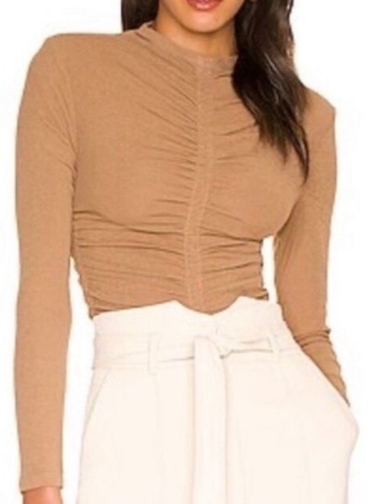 Astr Tops - Astr Camel Long Sleeve Rushing Bodysuit XS NWT
